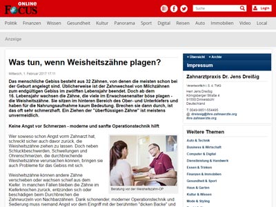 Praxis in den Medien 3 Medien artikel Focus weisheitszaehne